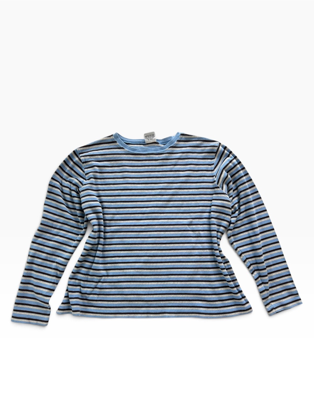 Vintage Stripe Henley Blue and Brown Long Sleeve Ribbed Coastal Cottage Tee